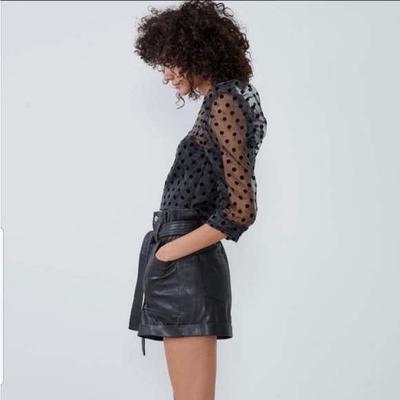 Black Organza Puff Polka Dot Blouse - Picture 2 of 4